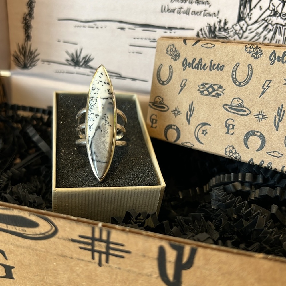 Goldie Lew Dendritic Opal Sterling Silver Triple Shank Ring (READ DESCRIPTION!)